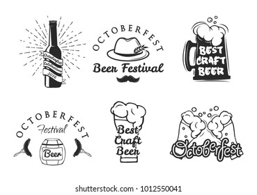 Beer festival Oktoberfest celebrations. Set of retro vintage beer badges, labels, logos for bar, pub, beer party. Vector design elements