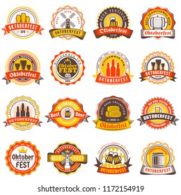 Beer festival Oktoberfest celebrations. Set of retro vintage beer badges, labels, logos for bar, pub, beer party. Vector design elements