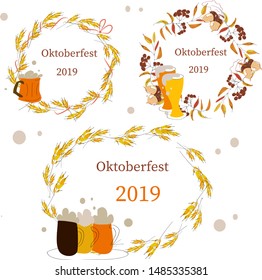 Beer festival Oktoberfest celebrations. Set of retro vintage beer badges, labels, logos for bar, pub, beer party. banners, postcards. Vector design elements