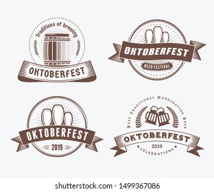 Beer festival Oktoberfest celebrations. Set of retro vintage beer badges, labels, logos for bar, pub, beer party. Vector design elements