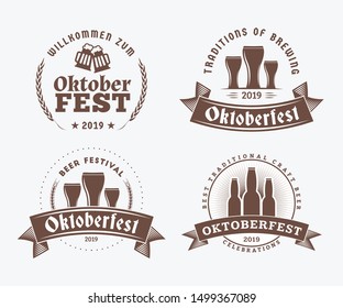 Beer festival Oktoberfest celebrations. Set of retro vintage beer badges, labels, logos for bar, pub, beer party. Vector design elements