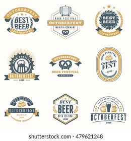 Beer Festival Oktoberfest celebrations. Set of retro vintage beer badges, labels, emblems. Vector design elements