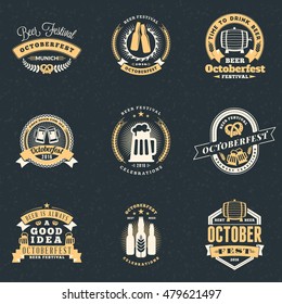 Beer Festival Oktoberfest celebrations. Set of retro vintage beer badges, labels, emblems. Vector design elements