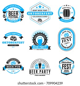 Beer festival Oktoberfest celebrations. Set of retro vintage beer badges, labels, logos for bar, pub, beer party. Vector design elements