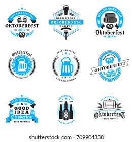 Beer festival Oktoberfest celebrations. Set of retro vintage beer badges, labels, logos for bar, pub, beer party. Vector design elements