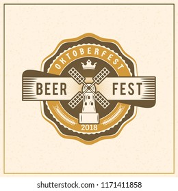 Beer festival Oktoberfest celebrations. Vintage beer badge. Vector illustration