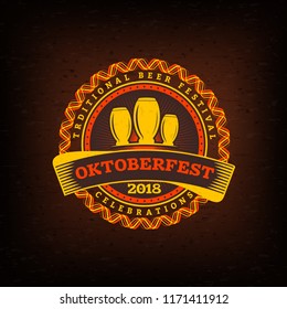 Beer festival Oktoberfest celebrations. Vintage beer badge. Vector illustration