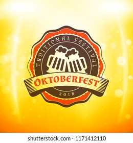 Beer festival Oktoberfest celebrations. Vintage beer badge. Vector illustration