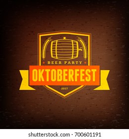 Beer festival Oktoberfest celebrations. Vintage beer label on the brown wooden textured background. Vector design element