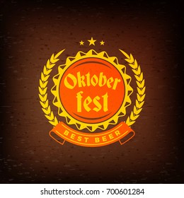 Beer festival Oktoberfest celebrations. Vintage beer label on the brown wooden textured background. Vector design element