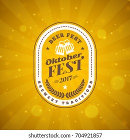 Beer festival Oktoberfest celebrations. Vintage beer badge on the golden beer abstract background. Vector design element