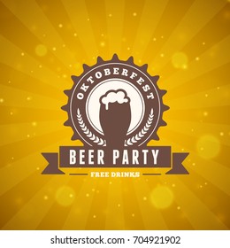 Beer festival Oktoberfest celebrations. Vintage beer badge on the golden beer abstract background. Vector design element