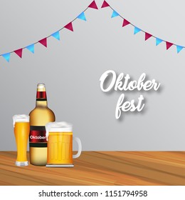 Beer Festival Oktoberfest in Germany elements design for poster or banner with with fresh lager beer and pretzel. Vector illustration.