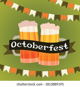 beer festival Oktoberfest party celebration concept lettering greeting card or flyer horizontal banner or poster vector illustration