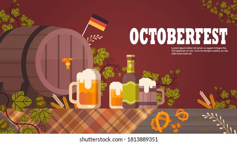 beer festival Oktoberfest party celebration concept lettering greeting card horizontal vector illustration