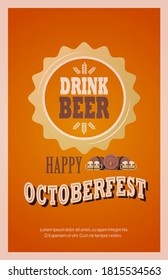 beer festival Oktoberfest party celebration concept lettering greeting card or flyer vertical banner or poster copy space vector illustration
