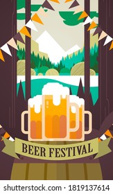 beer festival Oktoberfest party celebration concept lettering greeting card or flyer vertical banner or poster vector illustration