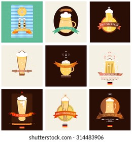 Beer festival Oktoberfest retro style labels, badges and logos. Design elements for posters, signage, booklet. Vector illustration