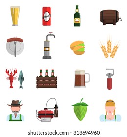 Beer festival Oktoberfest symbols icons flat set isolated vector illustration