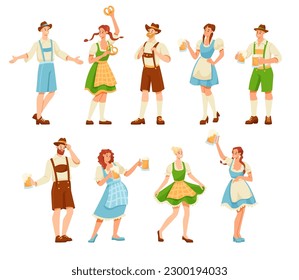 Beer Festival with People Characters Celebrating Holiday Vector Set