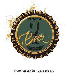 Beer festival, poster design, beer bottle cap, booze. Dark beer, craft, t-shirt print, pub, premium beer