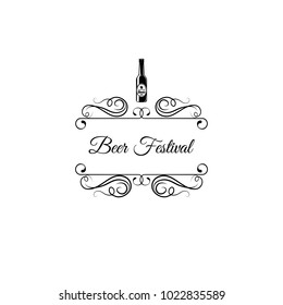 Beer festival retro style label. Great for greeting cards posters advertising. Vector vintage illustration. Ornate frames, swirls.