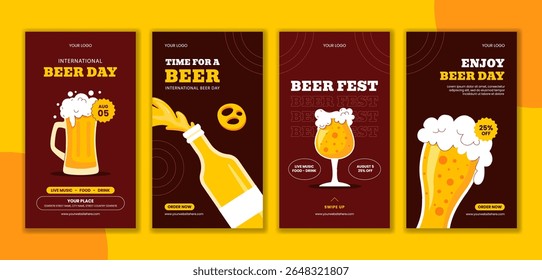 Beer Festival Social Media Stories Design with Hand Drawn Cartoon Background Illustration