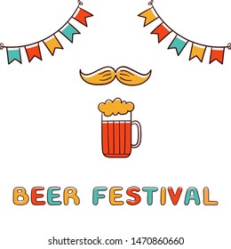 Beer festival template - Hand drawn inscription and decorative objects of Ortoberfest - Vector illustration