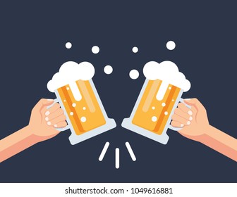 Beer festival. Two hands beer glass. Vector illustration in flat style.