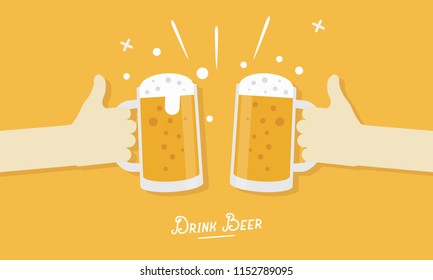 Beer festival. Two hands holding glasses of beer. Flat design. Vector illustration.