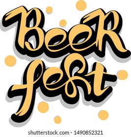 Beer Festival vector banner. Illustration of Bavarian festival design on textured background with floral wreath. Blue, white lettering typography for logo, poster, card, postcard