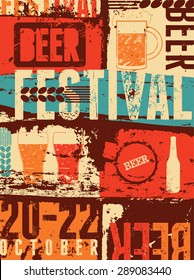 Beer Festival Vintage Style Grunge Poster. Retro Vector Illustration.