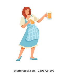 Beer Festival with Woman Character Celebrating Holiday Vector Illustration