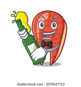 With beer fish slice mascot cartoon