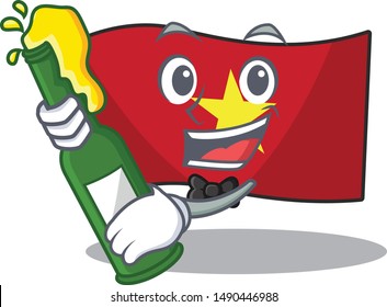 With beer flag vietnam above wooden table cartoon