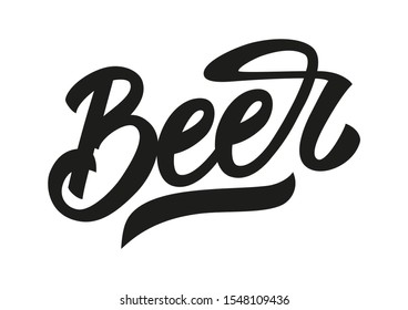 Beer flat hand drawn vector lettering. Inscription for cards, sticker, label, banner, coaster.