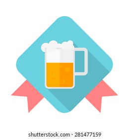 Beer flat icon with long shadow on badge background,EPS 10