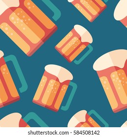 Beer flat icon seamless pattern.