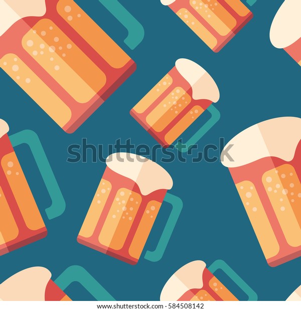 Beer Flat Icon Seamless Pattern Stock Vector (Royalty Free) 584508142