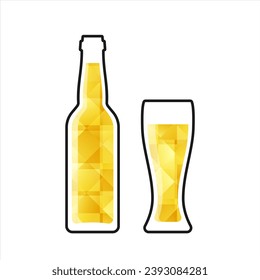 Beer flat illustration. Stylized bottle and glass on white background. Best for logo, web, posters, print, cards, menu concept and branding design.