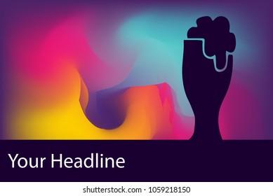 Beer Flat Line Icon #2. Creative Abstract Art Background Color Pink, Yellow, Blue, Violet. Graphic Design Concept, Element, Vector Illustration EPS 10. 