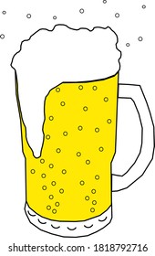 Beer with flowing foam and bubbles