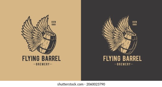 Beer fly barrel with wings for bar. Original brew design with craft beer fly keg with wings for pub or brewery