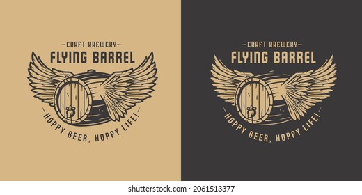 Beer fly barrel with wings for bar. Original brew design with craft beer fly keg with wings for pab or brewery