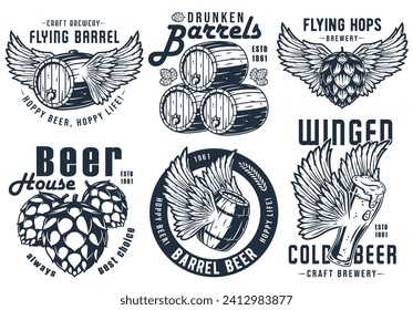 Beer fly barrel with wings for bar. Original brew design with craft beer fly keg with wings for pab or brewery