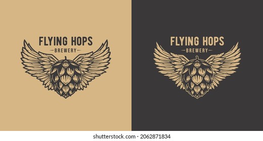 Beer fly hop with wings for bar. Original brew design with craft beer fly hop with wings for pab or brewery