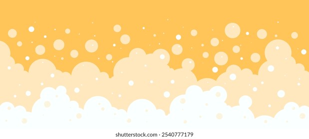 Beer foam background, alcohol bubble texture, alcohol suds, german drink patter. Cartoon liquid wave frame, abstract bar border. Golden vector illustration