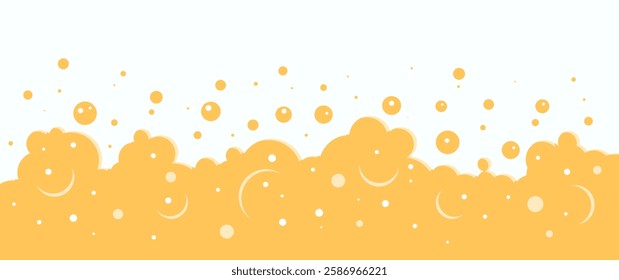 Beer foam background, alcohol bubble texture, suds bg, golden drink pattern. Cartoon yellow liquid wave frame, abstract bar border. Vector illustration