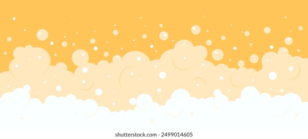 Beer foam background, alcohol liquid splash texture, cartoon drink border, orange malt pattern, kvass bubble suds. Abstract vector illustration