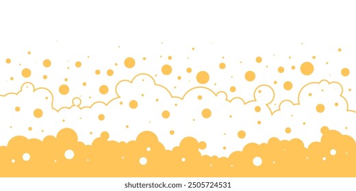 Beer foam background, alcohol liquid splash texture, cartoon drink line border, orange malt pattern, kvass bubble suds frame. Abstract vector illustration flat and outline design